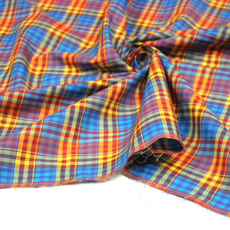 Tissu authentique MADRAS indien bleu jaune rouge, 100% coton - tissuspipi.com