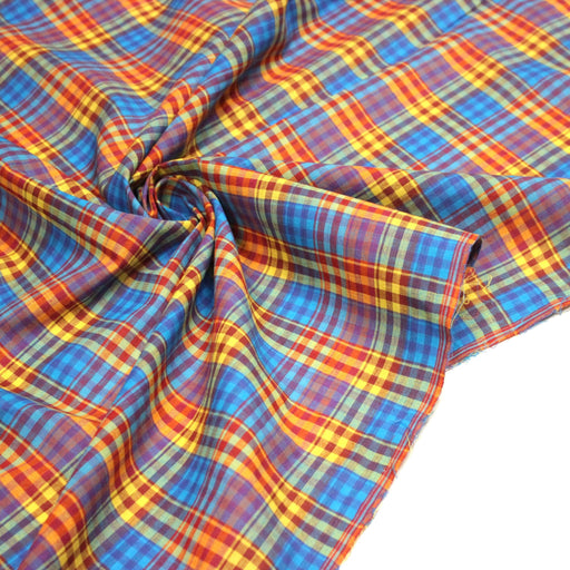 Tissu authentique MADRAS indien bleu jaune rouge, 100% coton - tissuspipi.com