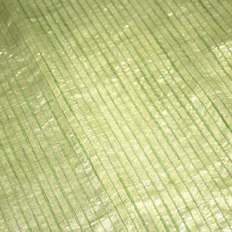 Tissu coton soie tissé rayé, trois couleurs : vert, jaune, gris - MADE IN FRANCE - tissuspipi.com