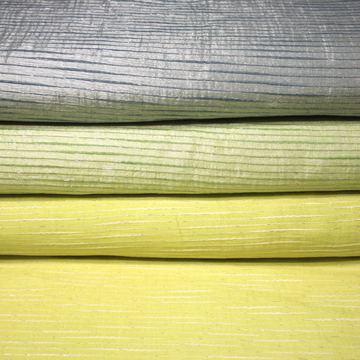 Tissu coton soie tissé rayé, trois couleurs : vert, jaune, gris - MADE IN FRANCE - tissuspipi.com
