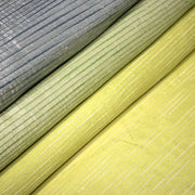 Tissu coton soie tissé rayé, trois couleurs : vert, jaune, gris - MADE IN FRANCE - tissuspipi.com