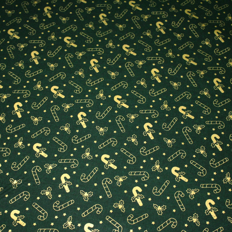 Tissu coton NOËL vert aux sucres d'orge et houx dorés - OEKO - TEX - tissuspipi.com