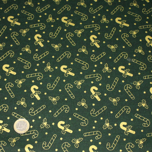 Tissu coton NOËL vert aux sucres d'orge et houx dorés - OEKO - TEX - tissuspipi.com