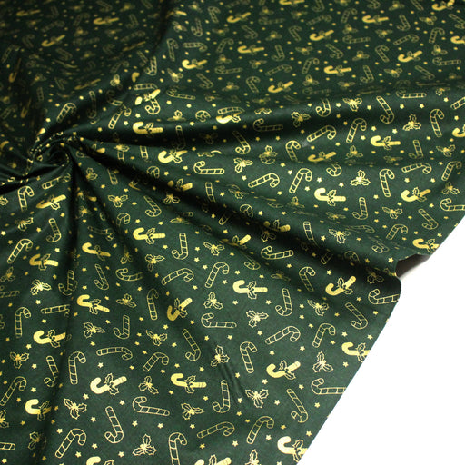 Tissu coton NOËL vert aux sucres d'orge et houx dorés - OEKO - TEX - tissuspipi.com