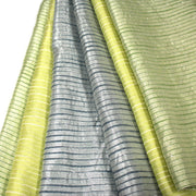 Tissu coton soie tissé rayé, trois couleurs : vert, jaune, gris - MADE IN FRANCE - tissuspipi.com