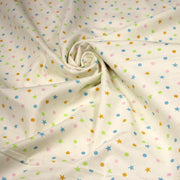 Tissu popeline coton écru aux pois et étoiles multicolores - tissuspipi.com