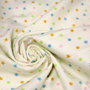Tissu popeline coton écru aux pois et étoiles multicolores - tissuspipi.com