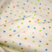 Tissu popeline coton écru aux pois et étoiles multicolores - tissuspipi.com