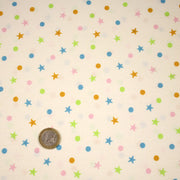 Tissu popeline coton écru aux pois et étoiles multicolores - tissuspipi.com
