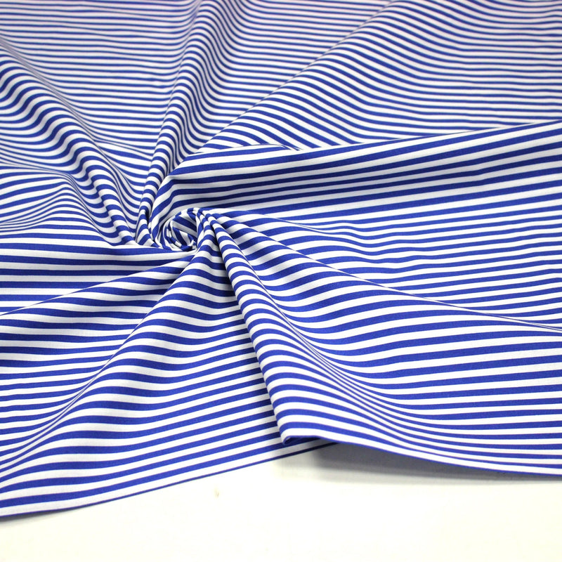 Tissu cotonnade Rayures bleu roi et blanches, 4mm - OEKO - TEX STANDARD 100 - tissuspipi.com