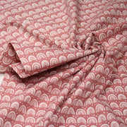 Tissu popeline coton rose indien aux arcs en ciel dessinés blancs - tissuspipi.com