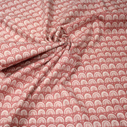 Tissu popeline coton rose indien aux arcs en ciel dessinés blancs - tissuspipi.com