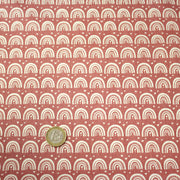 Tissu popeline coton rose indien aux arcs en ciel dessinés blancs - tissuspipi.com