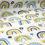 Tissu popeline coton blanc aux arcs en ciel verts bleus et jaunes - tissuspipi.com