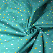 Tissu popeline coton vert canard aux pois et étoiles multicolores - tissuspipi.com