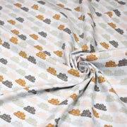 Tissu popeline coton rose bleu ciel aux nuages roses, gris et ocres - tissuspipi.com