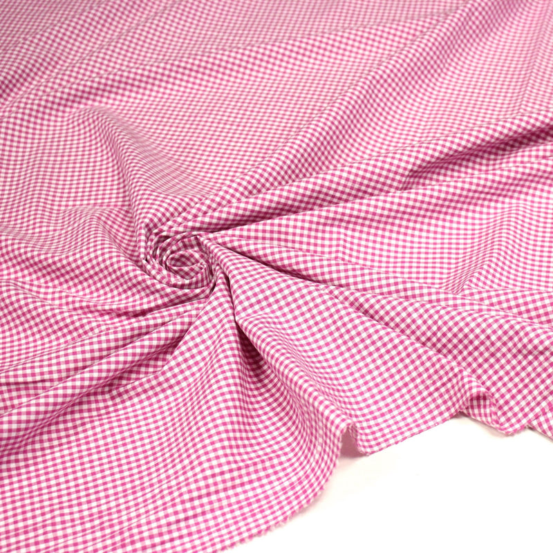 Tissu popeline coton VICHY 3mm rose fuchsia & blanc - tissuspipi.com