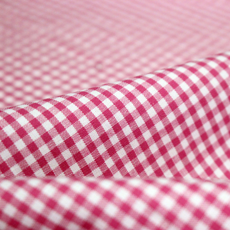 Tissu popeline coton VICHY 3mm rose fuchsia & blanc - tissuspipi.com