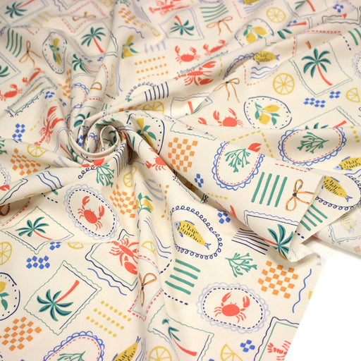 Tissu cotonnade Homards, palmiers et citrons - COLLECTION SICILIA - OEKO - TEX STANDARD 100 - tissuspipi.com