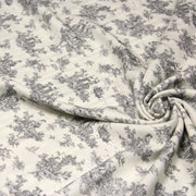Tissu Viscose fluide motif toile de Jouy grise - COLLECTION POMPADOUR - OEKO - TEX - tissuspipi.com