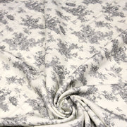 Tissu Viscose fluide motif toile de Jouy grise - COLLECTION POMPADOUR - OEKO - TEX - tissuspipi.com