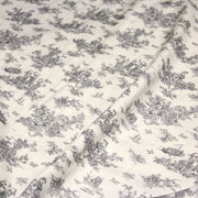 Tissu Viscose fluide motif toile de Jouy grise - COLLECTION POMPADOUR - OEKO - TEX - tissuspipi.com