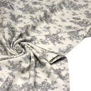 Tissu Viscose fluide motif toile de Jouy grise - COLLECTION POMPADOUR - OEKO - TEX - tissuspipi.com