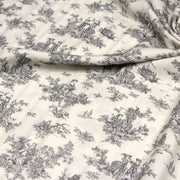 Tissu Viscose fluide motif toile de Jouy grise - COLLECTION POMPADOUR - OEKO - TEX - tissuspipi.com