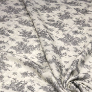 Tissu Viscose fluide motif toile de Jouy grise - COLLECTION POMPADOUR - OEKO - TEX - tissuspipi.com