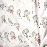 Tissu popeline coton blanc aux petits filles & petits coeurs roses - tissuspipi.com