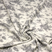 Tissu Viscose fluide motif toile de Jouy grise - COLLECTION POMPADOUR - OEKO - TEX - tissuspipi.com