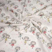 Tissu popeline coton blanc aux petits filles & petits coeurs roses - tissuspipi.com