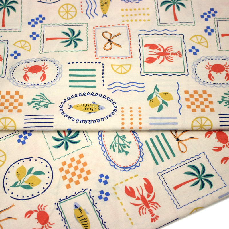 Tissu cotonnade Homards, palmiers et citrons - COLLECTION SICILIA - OEKO - TEX STANDARD 100 - tissuspipi.com