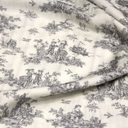 Tissu Viscose fluide motif toile de Jouy grise - COLLECTION POMPADOUR - OEKO - TEX - tissuspipi.com