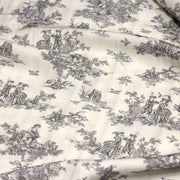 Tissu Viscose fluide motif toile de Jouy grise - COLLECTION POMPADOUR - OEKO - TEX - tissuspipi.com