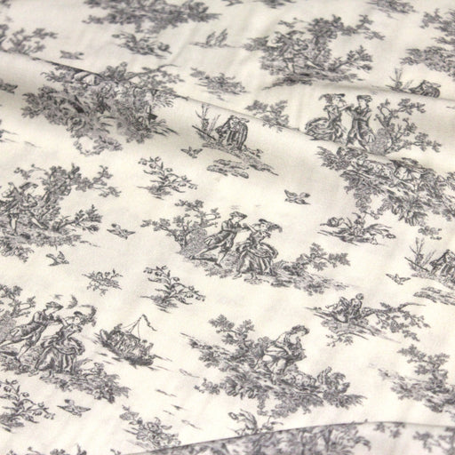 Tissu Viscose fluide motif toile de Jouy grise - COLLECTION POMPADOUR - OEKO - TEX - tissuspipi.com
