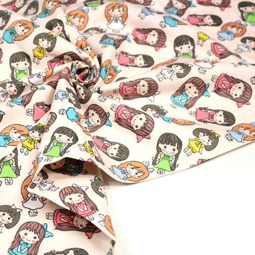 Tissu popeline coton aux petits filles façon bande dessinée - tissuspipi.com