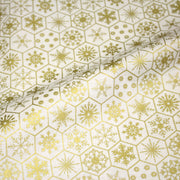 Tissu coton NOËL écru aux hexagones & étoiles des neiges dorés - OEKO - TEX - tissuspipi.com
