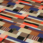 Tissu Viscose fluide WINA aux motifs géométriques rectangles bleus, oranges, marrons et écrus - OEKO - TEX STANDARD 100 - tissuspipi.com