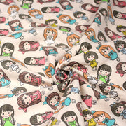 Tissu popeline coton aux petits filles façon bande dessinée - tissuspipi.com