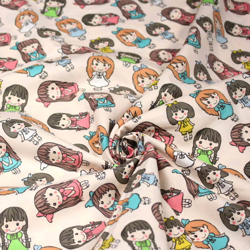 Tissu popeline coton aux petits filles façon bande dessinée - tissuspipi.com