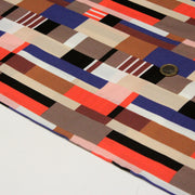 Tissu Viscose fluide WINA aux motifs géométriques rectangles bleus, oranges, marrons et écrus - OEKO - TEX STANDARD 100 - tissuspipi.com