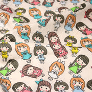 Tissu popeline coton aux petits filles façon bande dessinée - tissuspipi.com