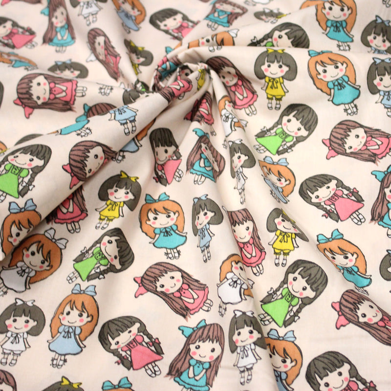 Tissu popeline coton aux petits filles façon bande dessinée - tissuspipi.com