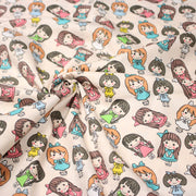 Tissu popeline coton aux petits filles façon bande dessinée - tissuspipi.com
