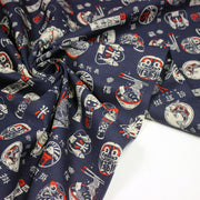 Tissu coton demi natté Symboles & porte - bonheurs japonais, bleu et rouge - OEKO - TEX STANDARD 100 - tissuspipi.com