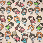 Tissu popeline coton aux petits filles façon bande dessinée - tissuspipi.com
