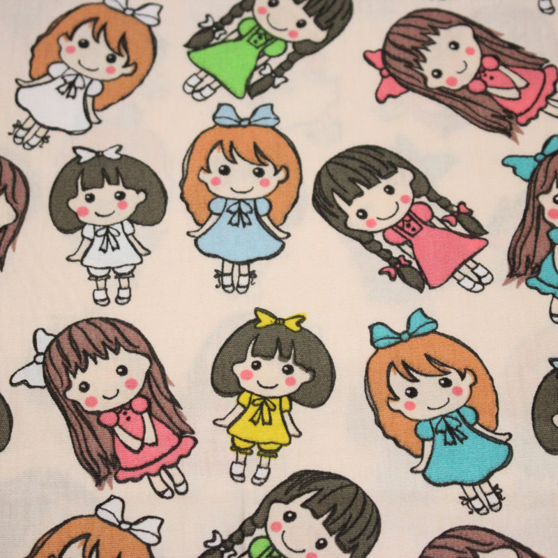 Tissu popeline coton aux petits filles façon bande dessinée - tissuspipi.com
