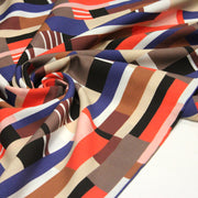Tissu Viscose fluide WINA aux motifs géométriques rectangles bleus, oranges, marrons et écrus - OEKO - TEX STANDARD 100 - tissuspipi.com
