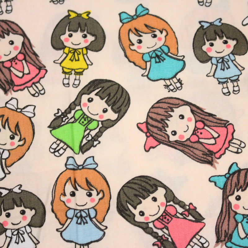 Tissu popeline coton aux petits filles façon bande dessinée - tissuspipi.com